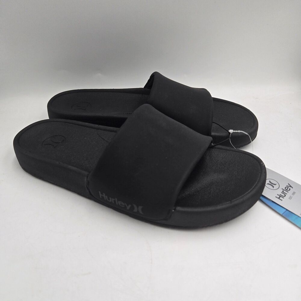 Hurley Mens Slide Sandals Size 8 Black Slip On Pool Beach Shoes NWT No Box